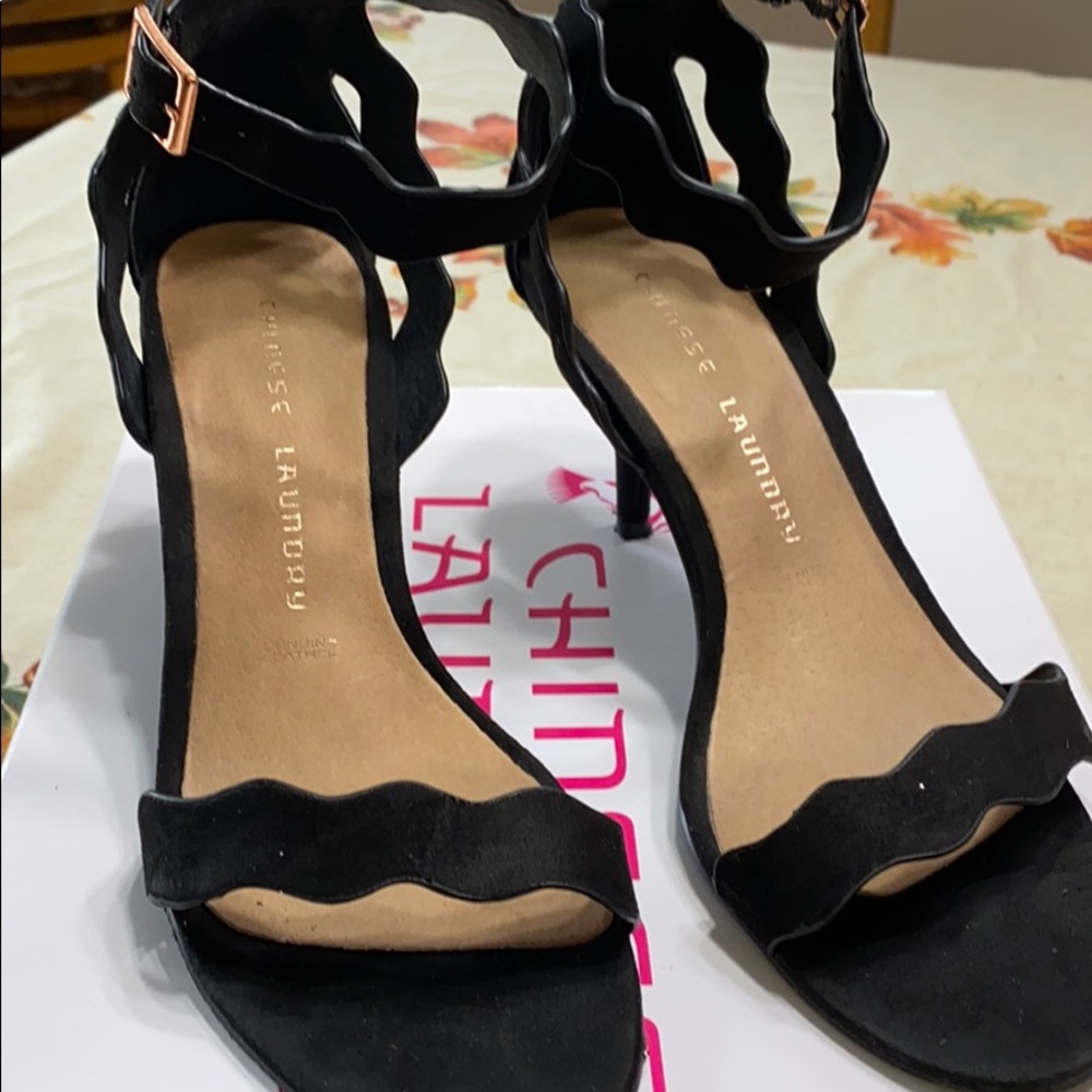 Chinese Laundry Black suede ankle heal dress shoe